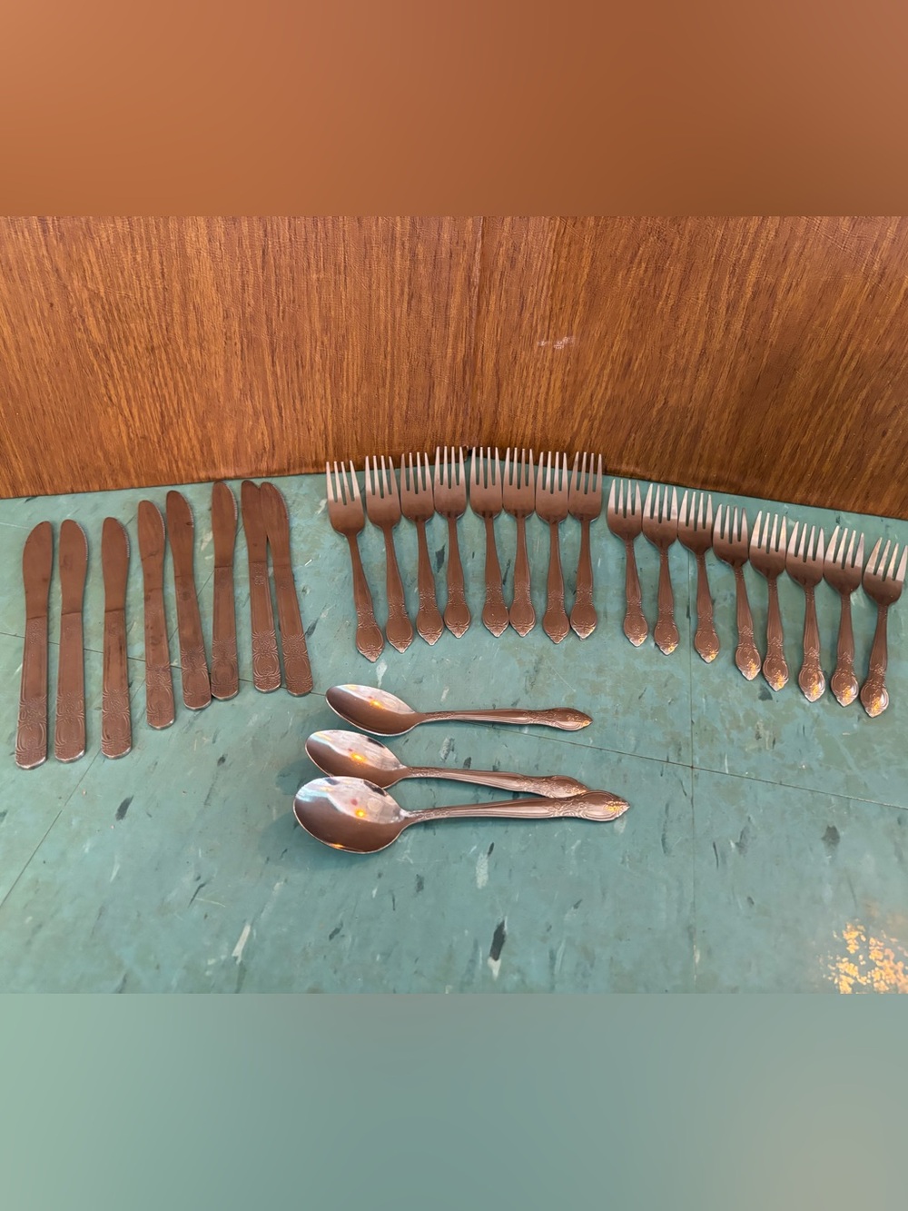 Vintage Stainless Flatware Set Spoons & Forks knives floral